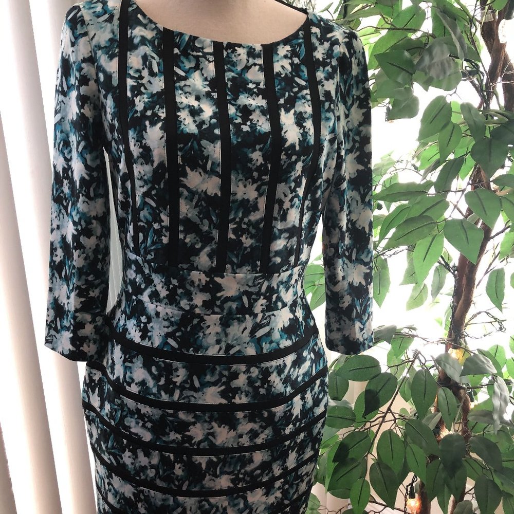 ANTONIO MELANI Blue and Black Floral Midi Dress